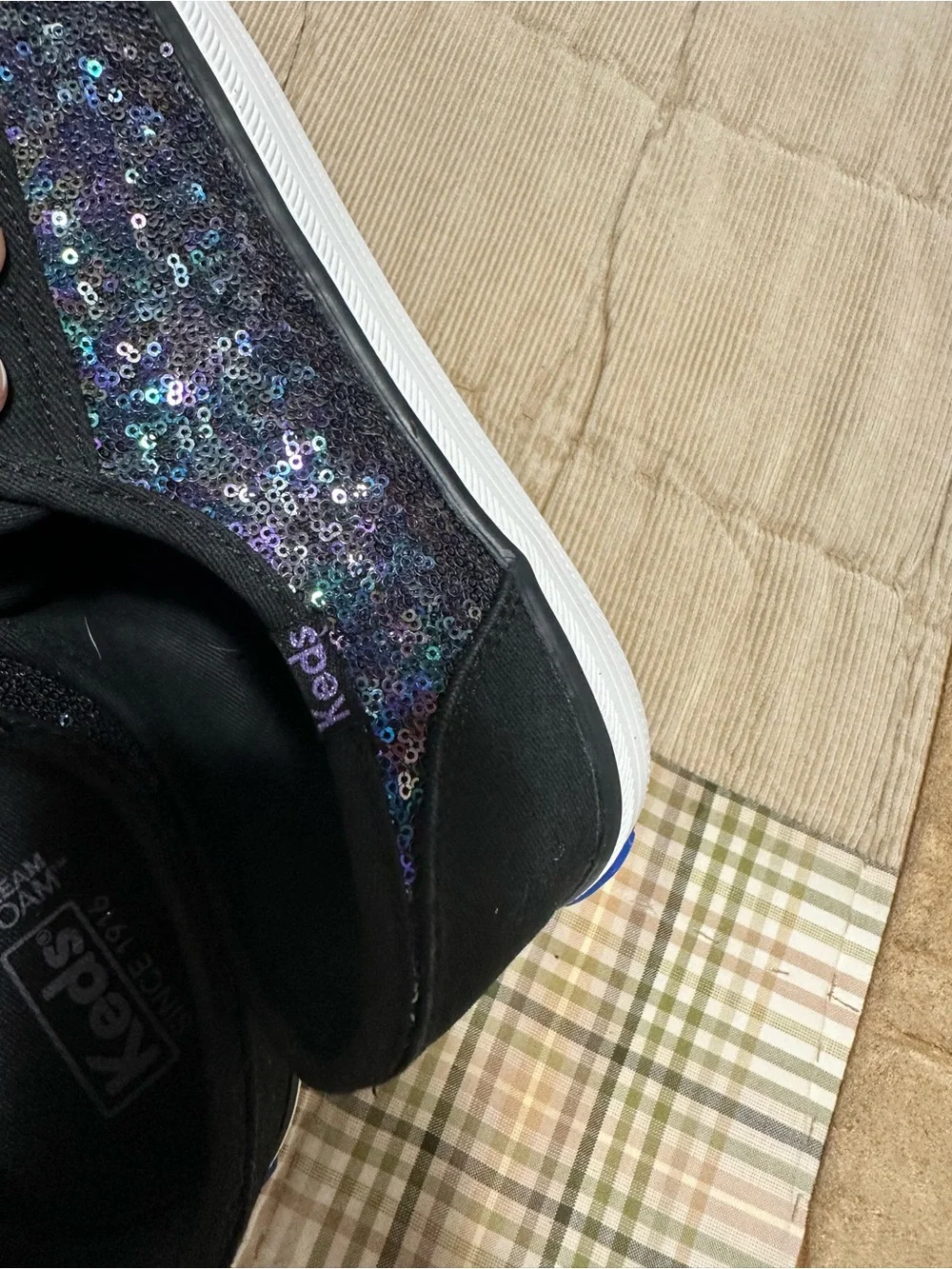 Keds Kids Black Iridescent Sequin Ribbon Lace Sneakers